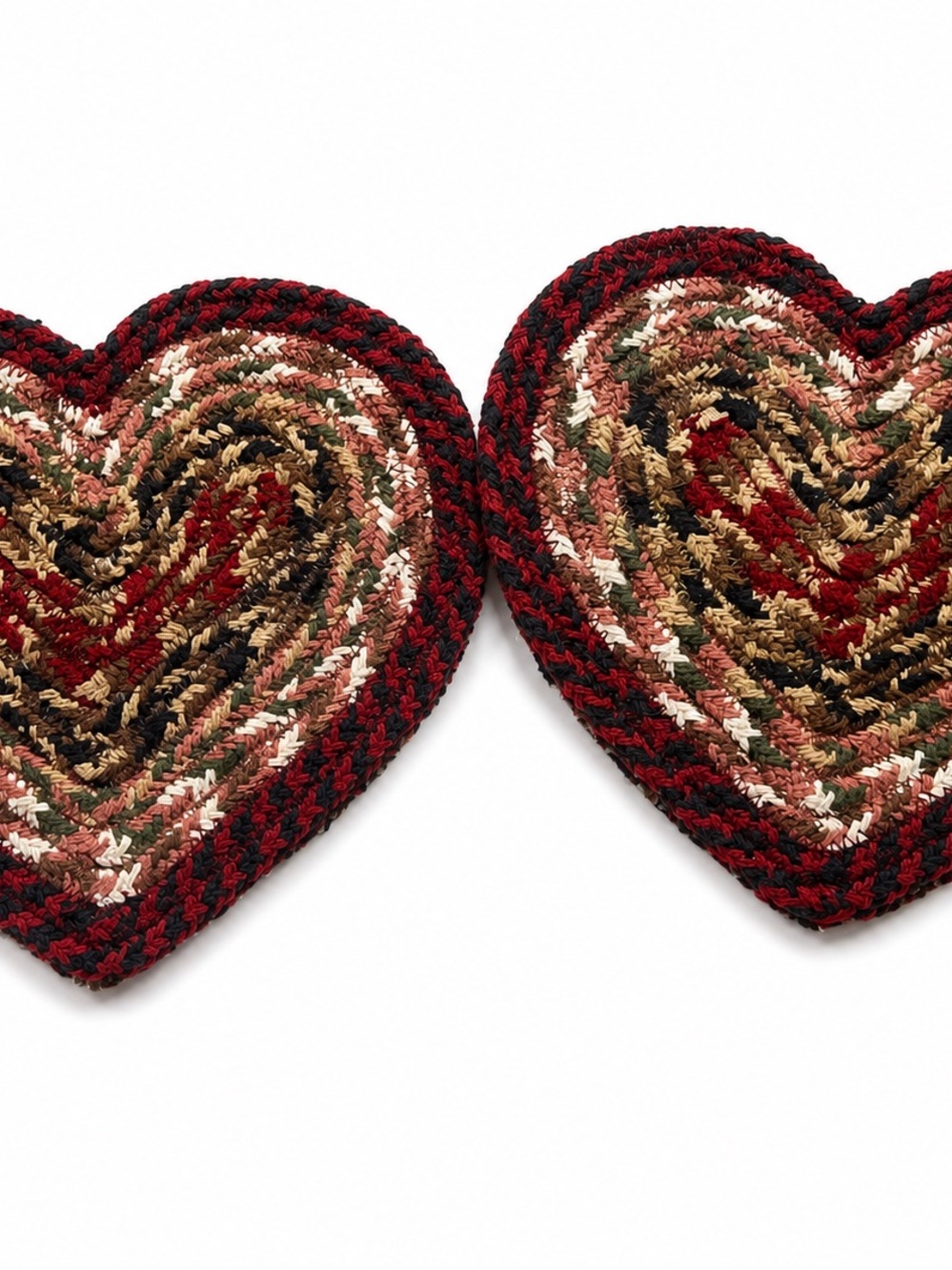 NEW Set of 2 Primitive Braided Heart Trivets Farmhouse Decor